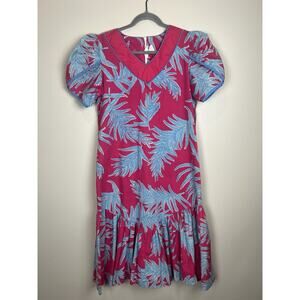 Hawaiian Dress VTG Cap Sleeve Maxi Dress Pink Floral Sz L 14